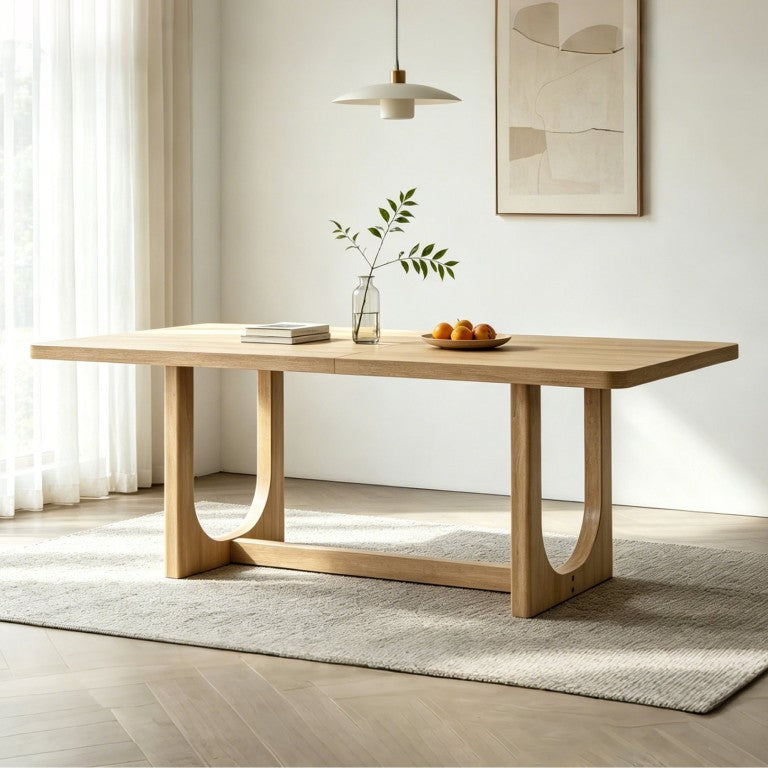 English Elm Modern Farmhouse Rectangular Dining Table Seats Eight Rubberwood Legs Natural Grain Light Oak W1998P425448