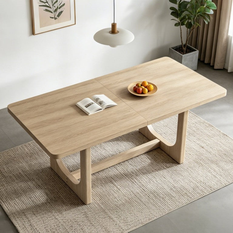 English Elm Modern Farmhouse Rectangular Dining Table Seats Eight Rubberwood Legs Natural Grain Light Oak W1998P425448