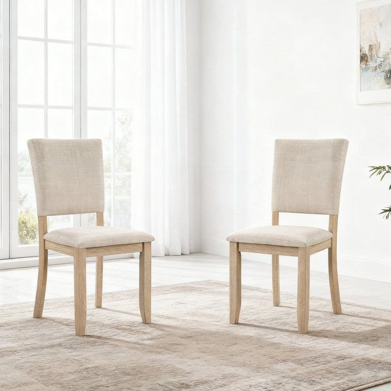 English Elm Dining Chairs Set of 2 Nordic Minimalist Rubberwood Frame with Linen Padded Seat W1998P429703