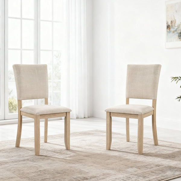 English Elm Dining Chairs Set of 2 Nordic Minimalist Rubberwood Frame with Linen Padded Seat W1998P429703