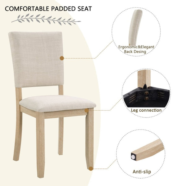 English Elm Dining Chairs Set of 2 Nordic Minimalist Rubberwood Frame with Linen Padded Seat W1998P429703
