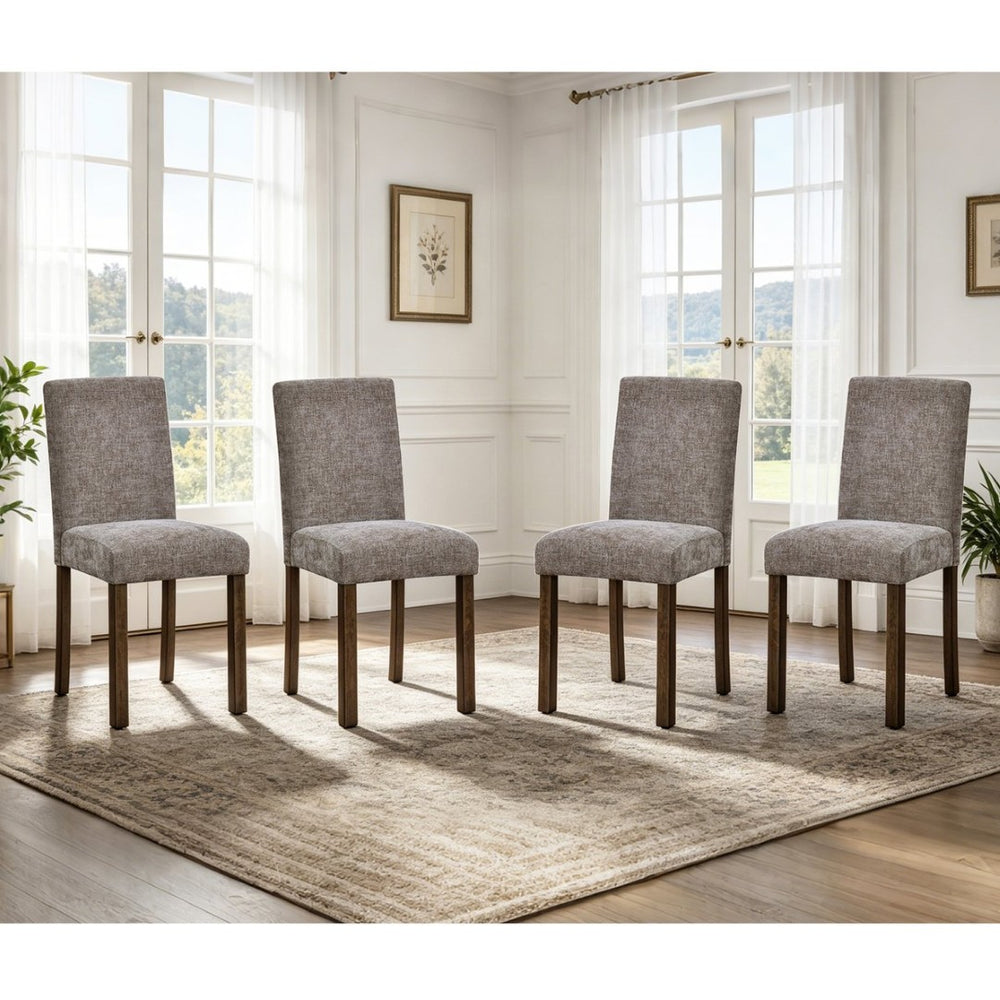 English Elm Dining Chairs Set of 4 Rubberwood Walnut Finish Chenille Cushion High Back W1998P470146