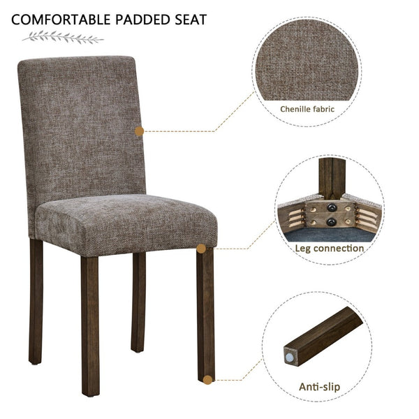 English Elm Dining Chairs Set of 4 Rubberwood Walnut Finish Chenille Cushion High Back W1998P470146