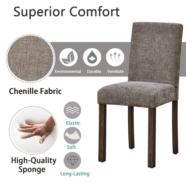 English Elm Dining Chairs Set of 4 Rubberwood Walnut Finish Chenille Cushion High Back W1998P470146