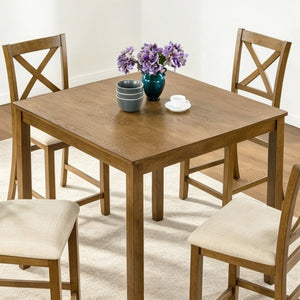 English Elm Wooden Counter Height Square Table Rubberwood Frame Oak Finish Seats Four Compact Kitchen W1998P476918