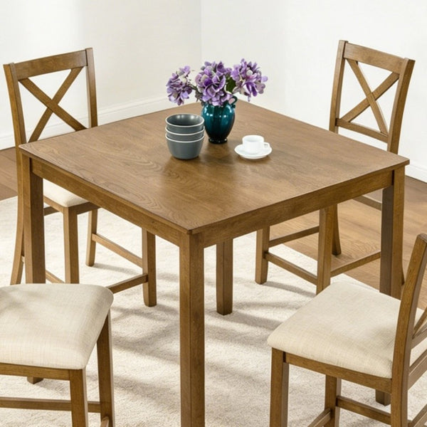 English Elm Wooden Counter Height Square Table Rubberwood Frame Oak Finish Seats Four Compact Kitchen W1998P476918