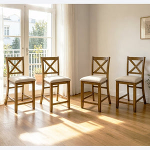 English Elm Dining Chairs Set of 4 Rubberwood X-Back Counter Height with Cushioned Oak Seats W1998P476921