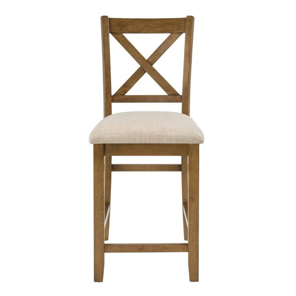 English Elm Dining Chairs Set of 4 Rubberwood X-Back Counter Height with Cushioned Oak Seats W1998P476921