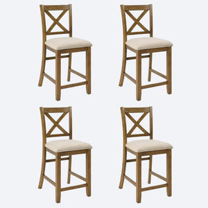 English Elm Dining Chairs Set of 4 Rubberwood X-Back Counter Height with Cushioned Oak Seats W1998P476921