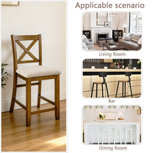 English Elm Dining Chairs Set of 4 Rubberwood X-Back Counter Height with Cushioned Oak Seats W1998P476921