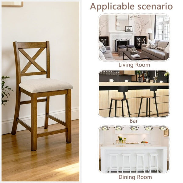 English Elm Dining Chairs Set of 4 Rubberwood X-Back Counter Height with Cushioned Oak Seats W1998P476921