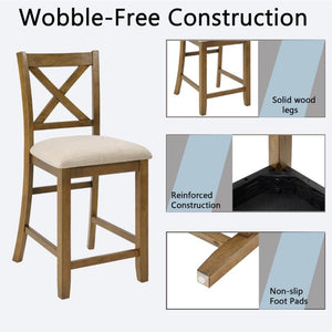 English Elm Dining Chairs Set of 4 Rubberwood X-Back Counter Height with Cushioned Oak Seats W1998P476921