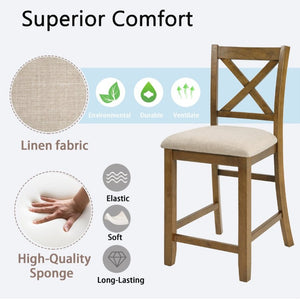 English Elm Dining Chairs Set of 4 Rubberwood X-Back Counter Height with Cushioned Oak Seats W1998P476921