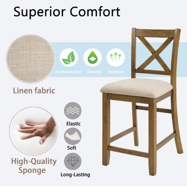 English Elm Dining Chairs Set of 4 Rubberwood X-Back Counter Height with Cushioned Oak Seats W1998P476921
