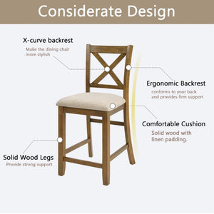 English Elm Dining Chairs Set of 4 Rubberwood X-Back Counter Height with Cushioned Oak Seats W1998P476921