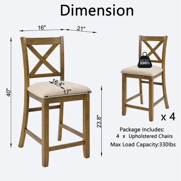 English Elm Dining Chairs Set of 4 Rubberwood X-Back Counter Height with Cushioned Oak Seats W1998P476921