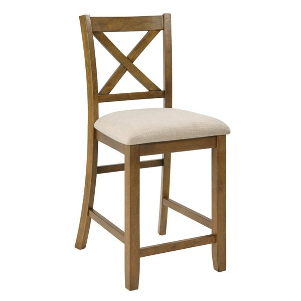English Elm Dining Chairs Set of 4 Rubberwood X-Back Counter Height with Cushioned Oak Seats W1998P476921