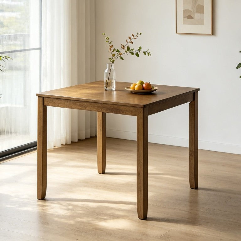 English Elm Wooden Oak Finish Square Dining Table Seats Four with Rubberwood Legs for Small Spaces W1998P485002
