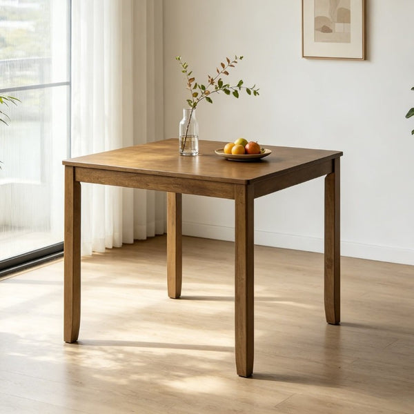 English Elm Wooden Oak Finish Square Dining Table Seats Four with Rubberwood Legs for Small Spaces W1998P485002