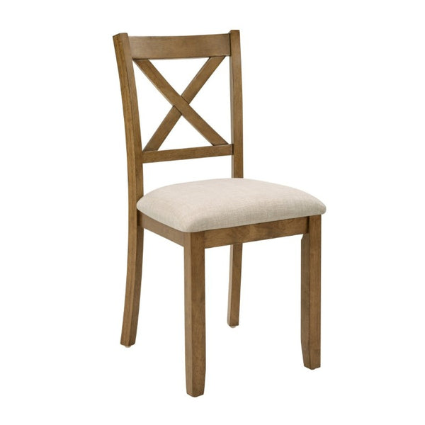 English Elm Dining Chairs Set of 4 X-Back Rubberwood with Linen Cushions in Oak Finish W1998P485004
