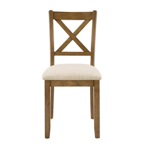 English Elm Dining Chairs Set of 4 X-Back Rubberwood with Linen Cushions in Oak Finish W1998P485004