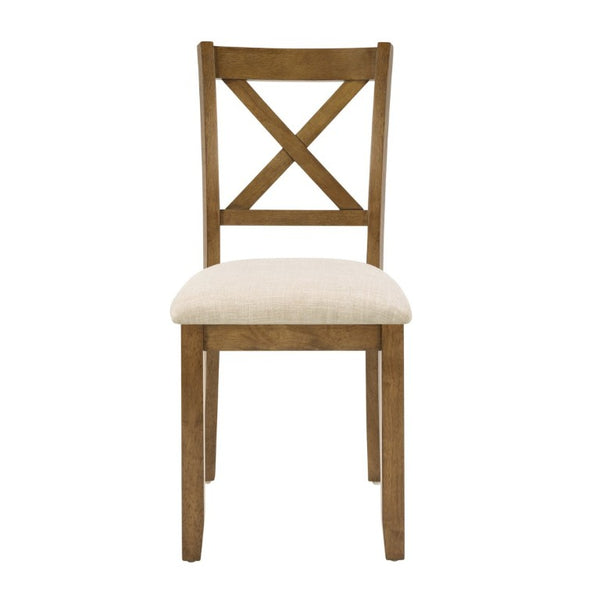 English Elm Dining Chairs Set of 4 X-Back Rubberwood with Linen Cushions in Oak Finish W1998P485004