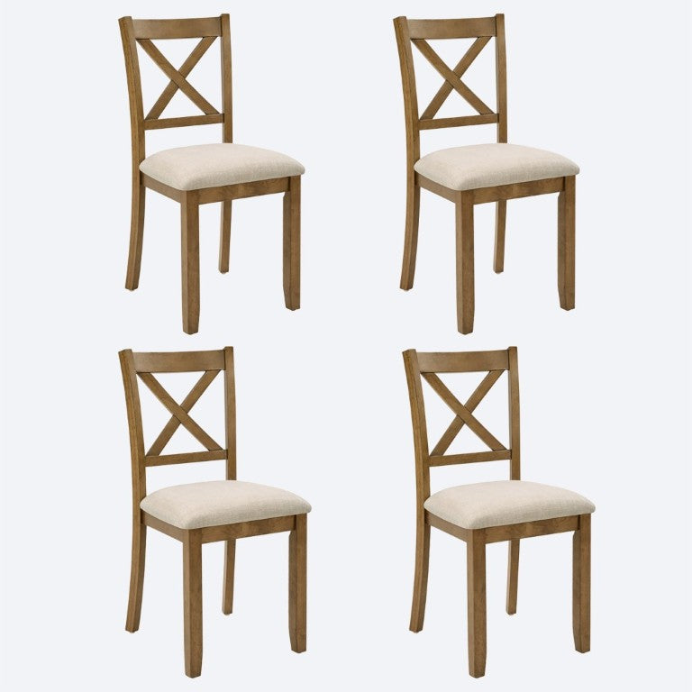 English Elm Dining Chairs Set of 4 X-Back Rubberwood with Linen Cushions in Oak Finish W1998P485004