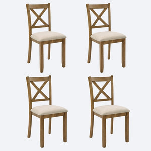 English Elm Dining Chairs Set of 4 X-Back Rubberwood with Linen Cushions in Oak Finish W1998P485004