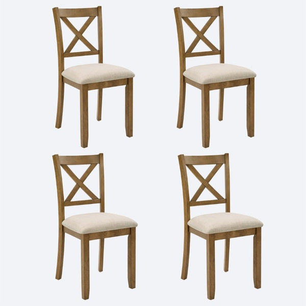 English Elm Dining Chairs Set of 4 X-Back Rubberwood with Linen Cushions in Oak Finish W1998P485004