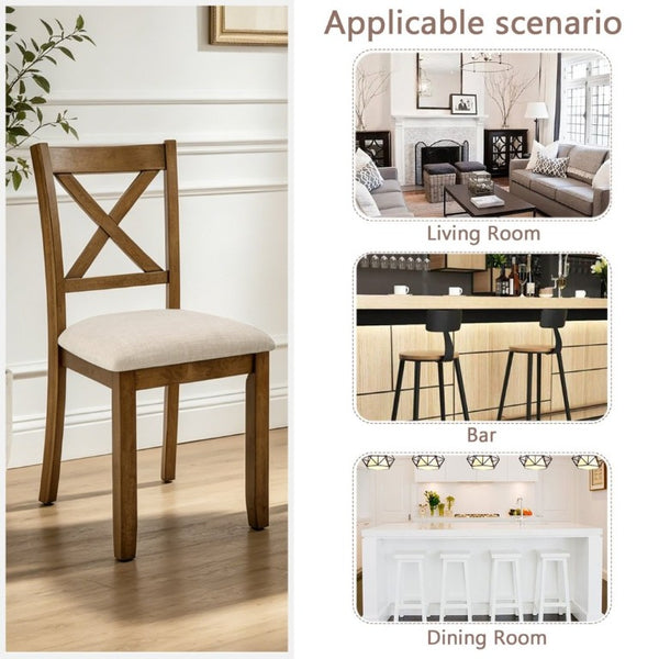 English Elm Dining Chairs Set of 4 X-Back Rubberwood with Linen Cushions in Oak Finish W1998P485004