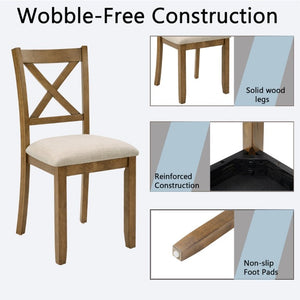 English Elm Dining Chairs Set of 4 X-Back Rubberwood with Linen Cushions in Oak Finish W1998P485004