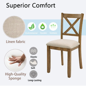English Elm Dining Chairs Set of 4 X-Back Rubberwood with Linen Cushions in Oak Finish W1998P485004