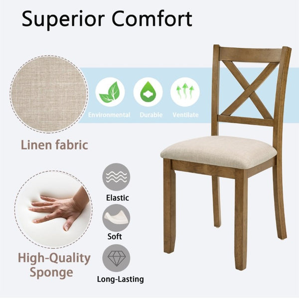 English Elm Dining Chairs Set of 4 X-Back Rubberwood with Linen Cushions in Oak Finish W1998P485004