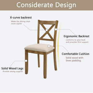English Elm Dining Chairs Set of 4 X-Back Rubberwood with Linen Cushions in Oak Finish W1998P485004