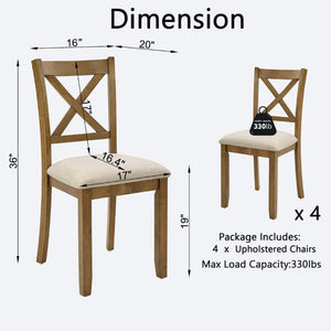 English Elm Dining Chairs Set of 4 X-Back Rubberwood with Linen Cushions in Oak Finish W1998P485004