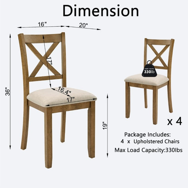 English Elm Dining Chairs Set of 4 X-Back Rubberwood with Linen Cushions in Oak Finish W1998P485004