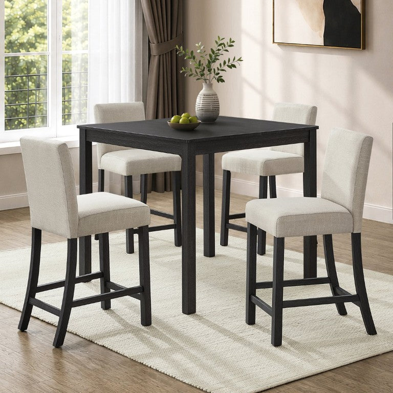 English Elm 5-Piece Counter Height Dining Set Rubberwood Table Upholstered Chairs Kitchen Nook W1998P504812