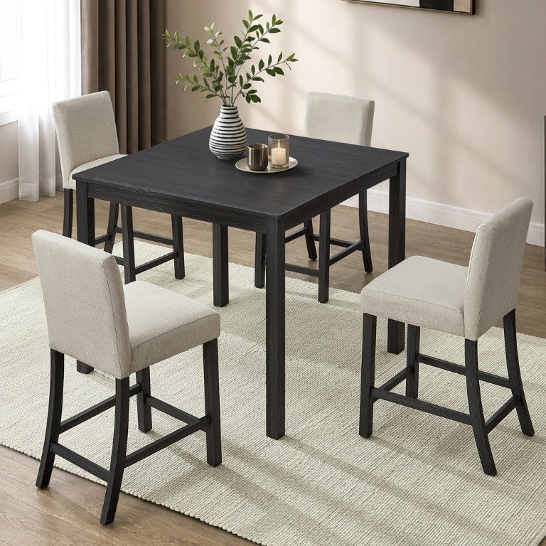 English Elm 5-Piece Counter Height Dining Set Rubberwood Table Upholstered Chairs Kitchen Nook W1998P504812