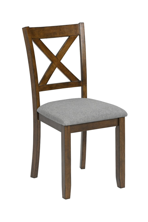 English Elm Wooden 5 Piece Walnut Dining Set with X Back Linen Chairs for Compact Kitchens W1998S00016