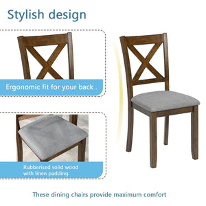 English Elm Wooden 5 Piece Walnut Dining Set with X Back Linen Chairs for Compact Kitchens W1998S00016