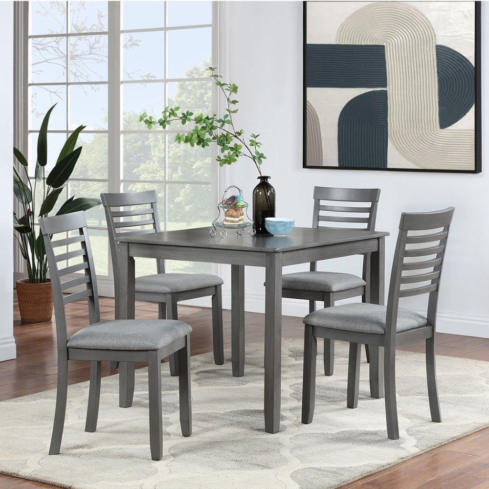 English Elm Elegant Square Dining Set for 4 with Ladder Back Chairs and Grey Linen Cushions W1998S00021