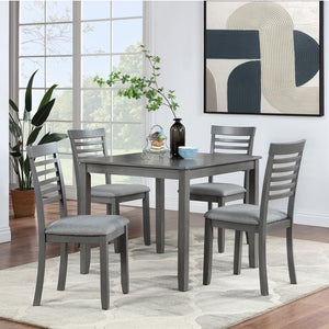 English Elm Elegant Square Dining Set for 4 with Ladder Back Chairs and Grey Linen Cushions W1998S00021