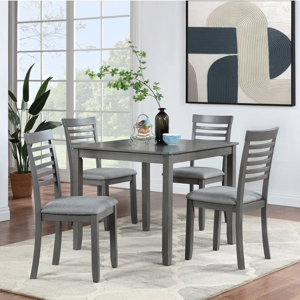 English Elm Elegant Square Dining Set for 4 with Ladder Back Chairs and Grey Linen Cushions W1998S00021