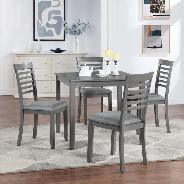 English Elm Elegant Square Dining Set for 4 with Ladder Back Chairs and Grey Linen Cushions W1998S00021