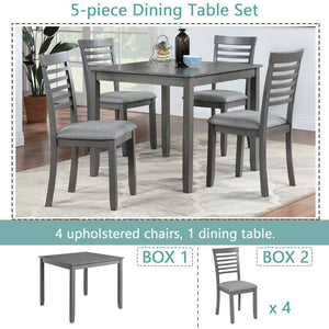 English Elm Elegant Square Dining Set for 4 with Ladder Back Chairs and Grey Linen Cushions W1998S00021