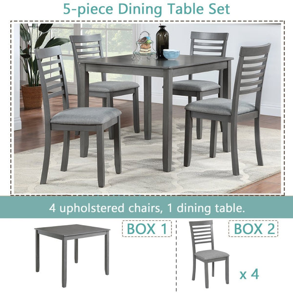 English Elm Elegant Square Dining Set for 4 with Ladder Back Chairs and Grey Linen Cushions W1998S00021