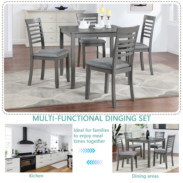 English Elm Elegant Square Dining Set for 4 with Ladder Back Chairs and Grey Linen Cushions W1998S00021