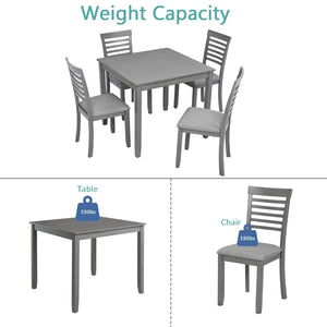 English Elm Elegant Square Dining Set for 4 with Ladder Back Chairs and Grey Linen Cushions W1998S00021