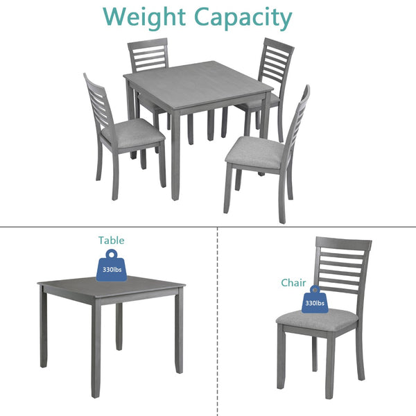 English Elm Elegant Square Dining Set for 4 with Ladder Back Chairs and Grey Linen Cushions W1998S00021