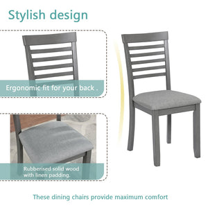 English Elm Elegant Square Dining Set for 4 with Ladder Back Chairs and Grey Linen Cushions W1998S00021